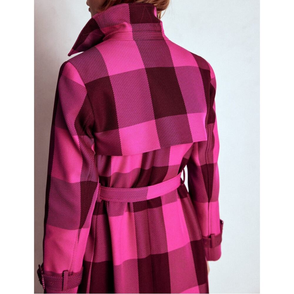 Boden 4P Cheltenham Trench Coat Pink Peony, Chestnut Gingham - Picture 10 of 11